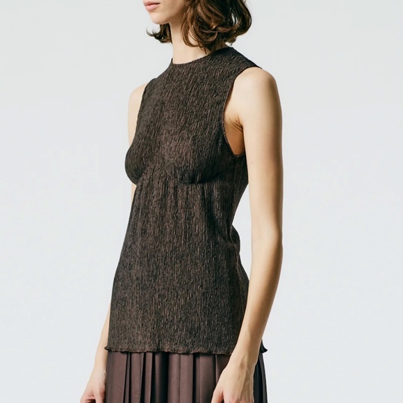 Like New TIBI |  Brown Crinkle Lyocell Tank  | Size L - Picture 3 of 3